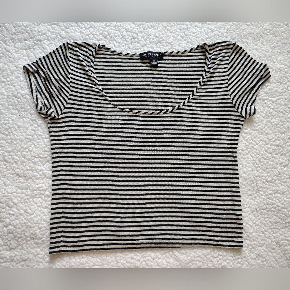 About A Girl Black and White Striped Crop Top